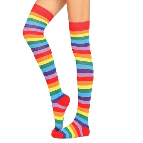 1 Pair Rainbow Striped Christmas Over The Knee High Socks Co