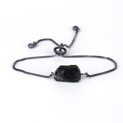 Natutal Raw Rough Black Tourmaline Beads 6mm Round Hematite