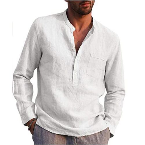 Cotton Linen Hot Sale Mens Long-Sleeved Shirts Summer Solid