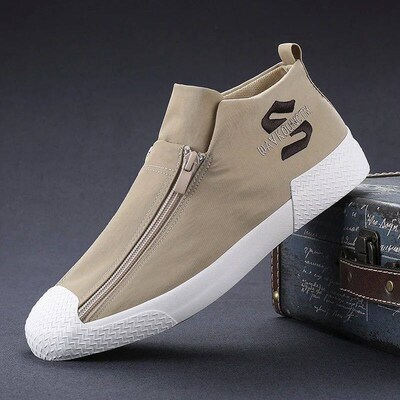 Men Canvas Casual Shoes Fashion Double-row Zipper Design