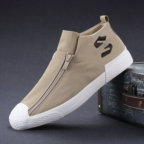 Men Canvas Casual Shoes Fashion Double-row Zipper Design