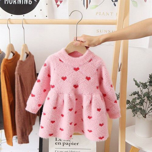 Girls Winter Imitation Mink Fleece Sweater Princess Dress Ba