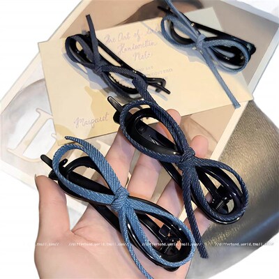 Vintage Denim Bow Twisted Hair Clip for Women - Elegant 2025