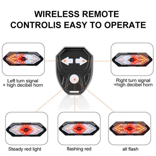 Bike Turn Signal Rear Light Remote Bicycle Lights LED USB Re