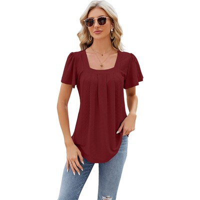 2025 Womens Pleated Hollow Square llar Jacquard Short Sleev