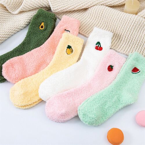 Kawaii Womens Fruit Socks Fluffy Warm plush Socks Female Fa