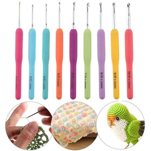 8/9PCS Silicone Grip Knitting Needles Colorful Crochet Hook
