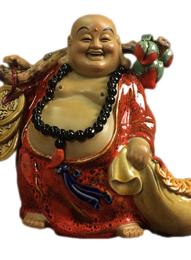 布袋佛小担金笑佛中式客厅酒柜陶瓷摆件石湾公仔办公室招财装饰品