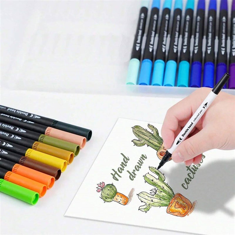 12-120 Colors Markers Set Dual Tip Brush Pen Fine Tip Painti图片