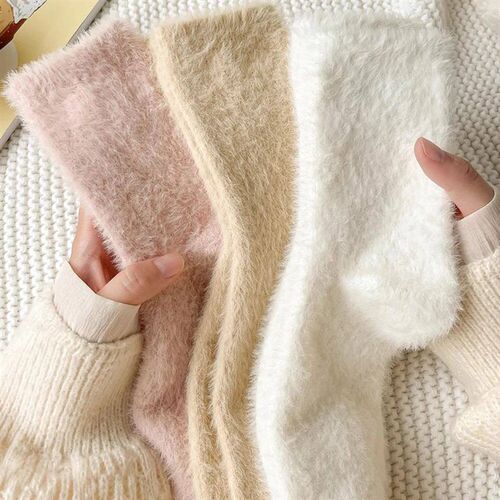 Candy Color Plush Mink Socks High Quality Soft Super Elastic