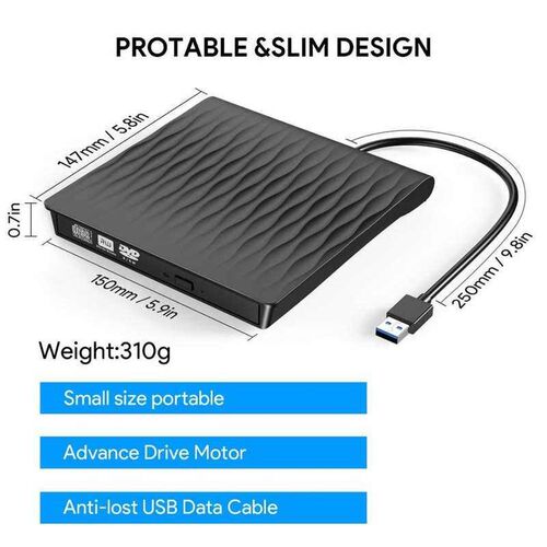 External CD DVD Drive SB 3.0 Slim Portable CD/DVD Writer/Rew