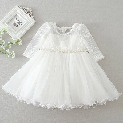 Baby Girl White Lace Princess Dress, Vestido de Batismo Infa