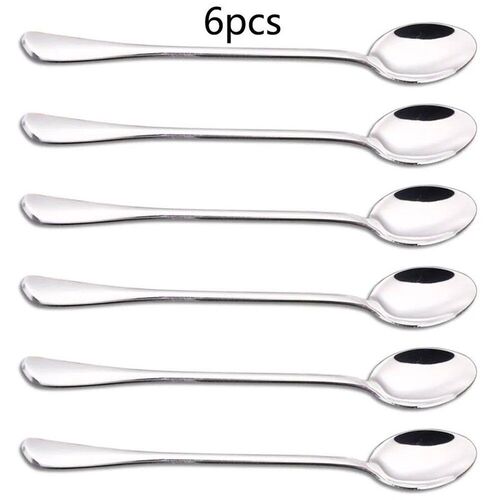 6PCS Stainless Steel Coffee Spoon Long Handle Ice Cream Dess