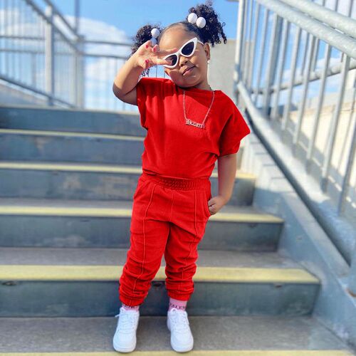 Fashion Kids Little Girls Clothing 2 Pieces Sets Cotton Soli