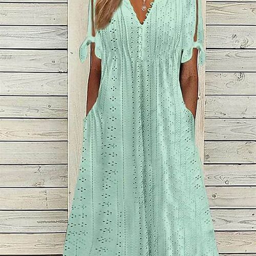 Summer New Womens Dress With Hollow Out V-neck Lace Ruffles