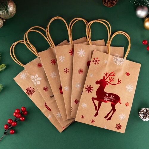 20/1PCS Christmas Kraft Paper Bags Santa Claus Snowman Candy