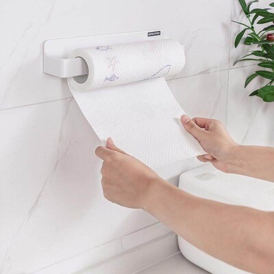 Magnetic Kitchen Paper Towel Holder with Hooks, No-Drill Wal