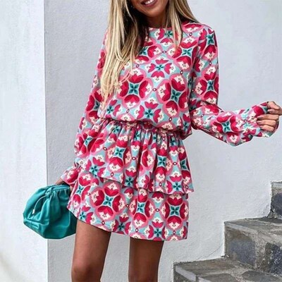 FD3 new womens long-sleeved top casual skirt two-piece suit