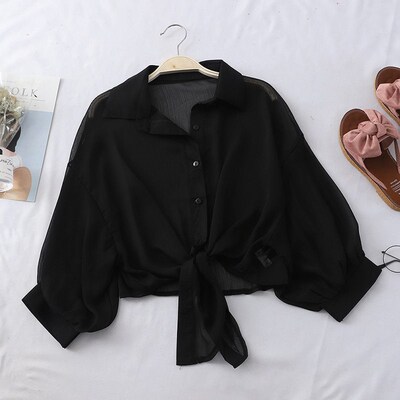Chiffon Shirts Women 2023 Summer Half Sleeve Buttoned Up Shi