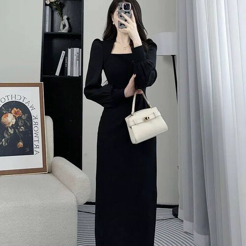 2024 Spring Long Sleeve French Style Slimming Dress Casual