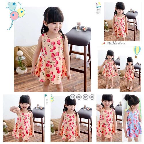 Spring and summer new girls sleeveless cherry dress children