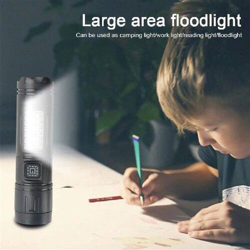 LED Flashlight Rechargeable Torch With Side Light Flash