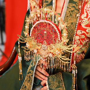 舞绣缘高级感红色团扇新娘结婚中式手捧花diy材料包重工秀禾团扇