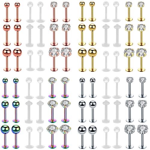 18Piece Stainless Steel Crystal Tragus Earring Set 16G Shiny