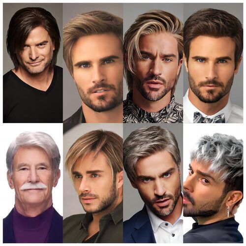 Feng Mens Gradient Gray Silver Wig Short Straight Hair High