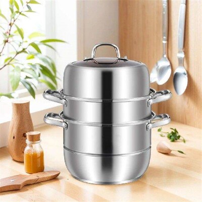 Steaming Pot 11inch 3 Tier Stainless Steel with Lid &