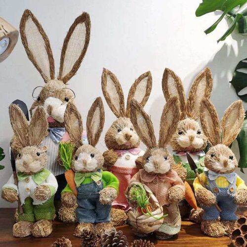 1/2Pcs Easter Cute Straw Bunny Decorations Rustic Home Decor