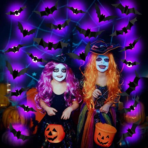 12PCS-1Set Halloween 3D LED Bat Light Glow in Dark Night Lig