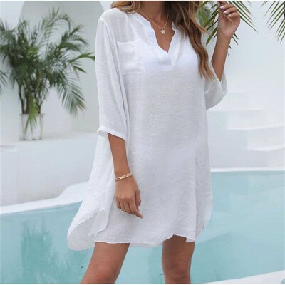 2024 Bathing Suit ver-ups Loose Sunscreen Long Smock Blouses