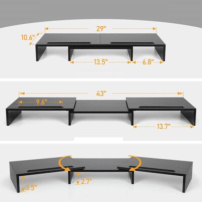Wooden dual screen computer monitor storage increases height