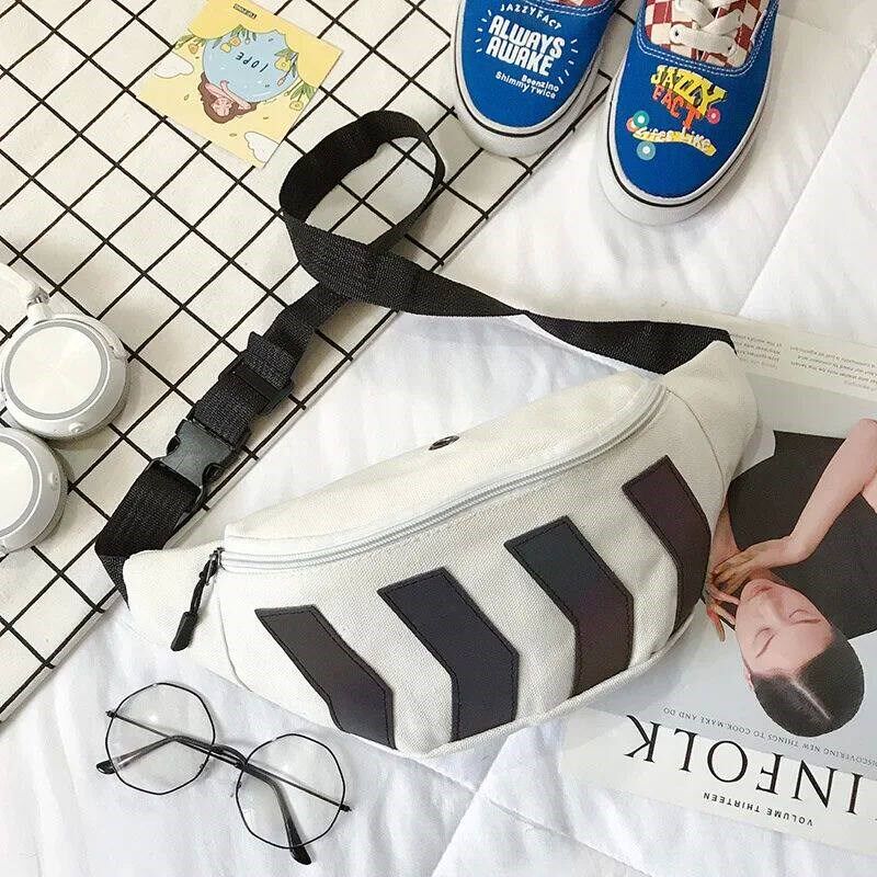 Unisex Oxford Casual Waist Bags Arrow Reflection Canvas Cros