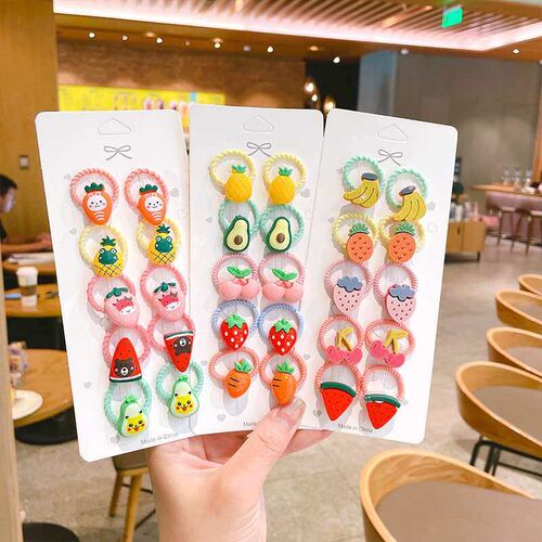 Childrens Cute Cartoon Fruit Animal Hair Rings Rubber Tendo