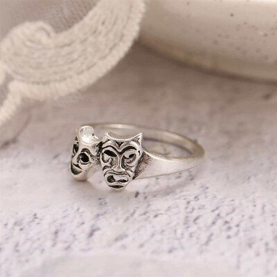 New retro double face skull casting ring ring exaggerated pe