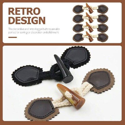 4 Pairs Diagonal Buckle Horn Tooth Toggle Buttons Coat