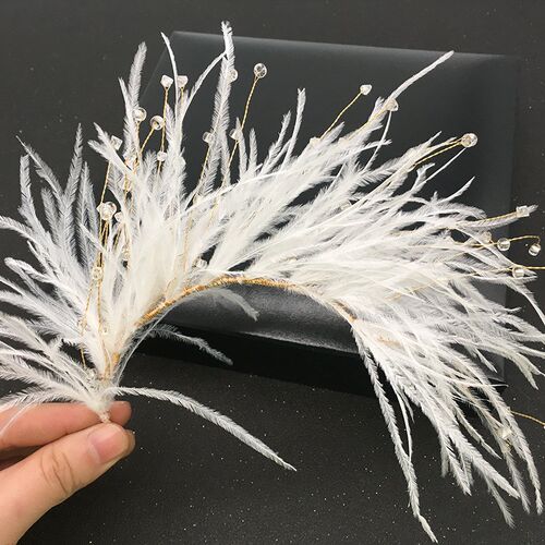 Artificial Feather Hairband Tiaras For Women Crystal Bead He