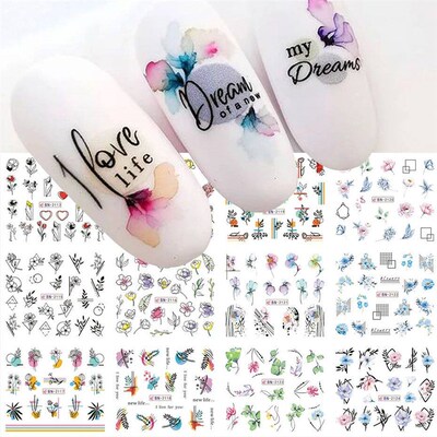 12pcs Geometry Flower Leaf Nail ers Line Graffiti Painted Co