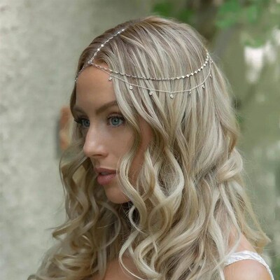 XSBODY Fashion Boho Crystal Head Chain Wedding Hair Accessor