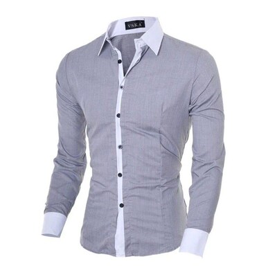 Mens Stripes Shirts Long Sleeved Slim White Social Shirts