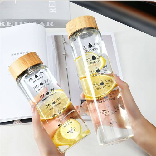 1000ml Large Capacity Glass Water Bottle With Time Marker Co
