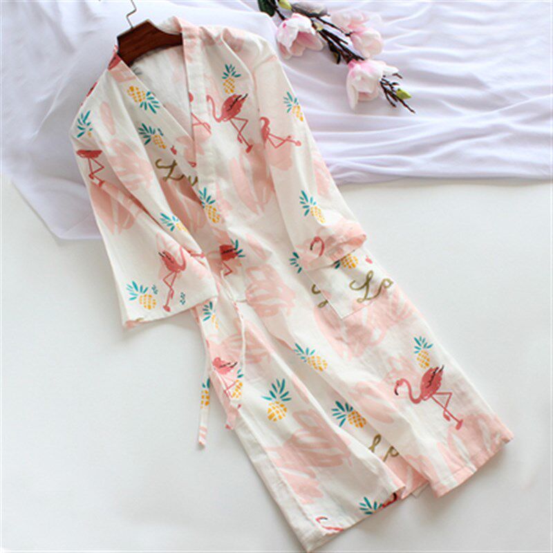 纯棉薄款纱布男女睡衣睡衣睡袍浴袍 春秋夏系带睡裙