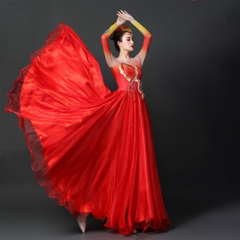 新款开场舞大摆裙弹力长裙演出服仙女歌伴舞演出大合唱晚会连衣裙,女装/女士精品,民族服装/舞台装,淘宝优惠券,粉丝福利购,淘宝优惠卷