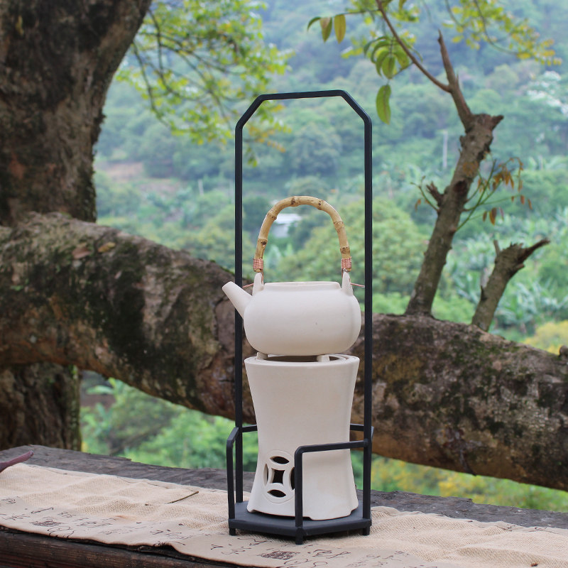 白泥碳炉中式凉炉架户外便携铁艺架提梁壶复古茶道酒精煮茶炉花架