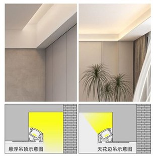 单边向上斜发光边吊洗顶客厅悬浮吊顶反光灯带线型灯洗墙线性灯槽