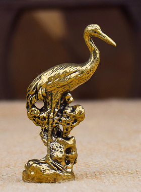 黄铜松鹤延年仙鹤摆件装桌面饰品送长辈祝寿小摆件茶宠创意小礼物