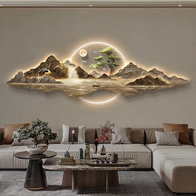 灯光画客厅装饰画有靠山流水生财高端大气LED挂画沙发背景墙壁灯,家居饰品,氛围画/灯画,淘宝优惠券,粉丝福利购,淘宝优惠卷