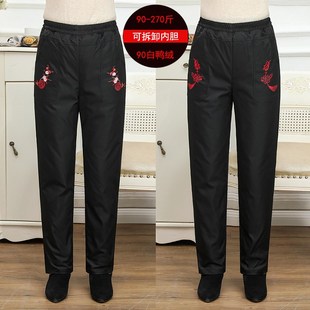 保暖裤 胖奶奶中老年冬装 200斤松紧高腰棉裤 妈妈加肥加大码 羽绒裤